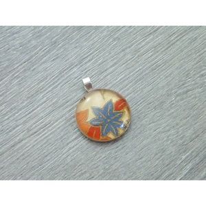 Japanese Origami Paper Resin Pendant .925 Sterling Silver Maple Leaf Jewelry